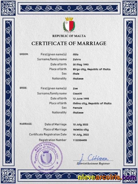 Malta marriage certificate